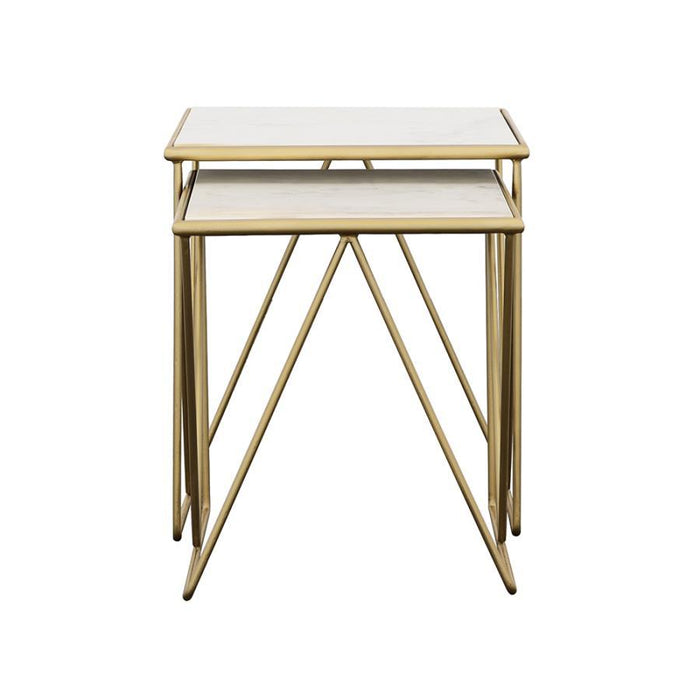 Bette - 2 Piece Marble Top Nesting Table Set - White And Gold - JaxCo Furniture