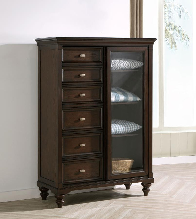 Andover - 6-Drawer Tempered Glass Door Chest - Dark Oak - JaxCo Furniture