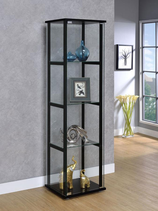 Cyclamen - 4-Shelf Clear Glass Curio Display Cabinet - Black - JaxCo Furniture