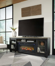 Foyland - Black / Brown - 83" TV Stand With Electric Infrared Fireplace Insert - JaxCo Furniture