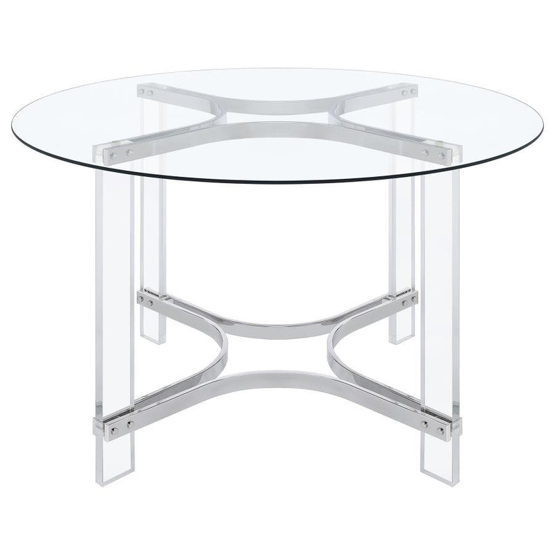 Keeling - Round Glass Top Acrylic Dining Table - Chrome - JaxCo Furniture