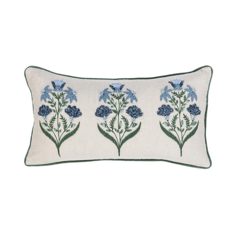 Novel Estate - 14" x 26" NV Belcourt Floral Pillow - Natural / Blue - JaxCo Furniture