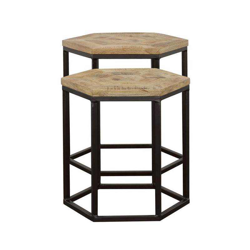 Adger - 2 Piece Hexagonal Nesting Tables - Natural And Black - JaxCo Furniture
