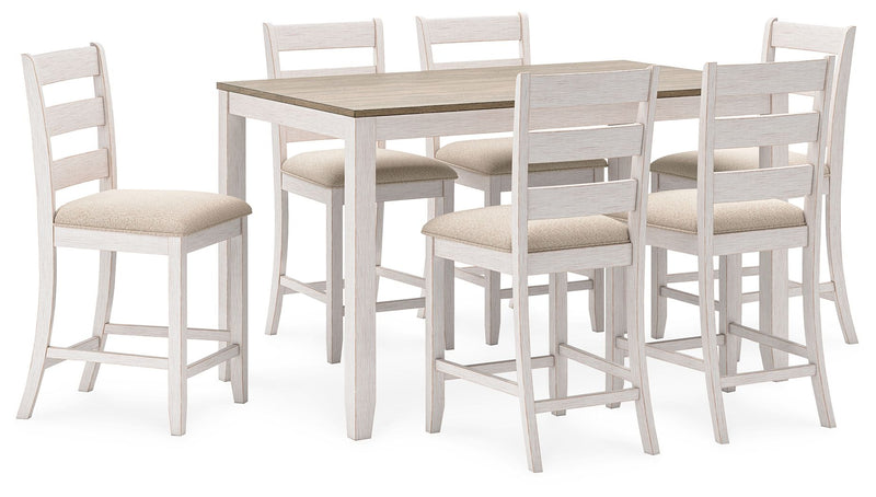 Skempton - White / Light Brown - Counter Height Dining Table and Bar Stools (Set of 7) - JaxCo Furniture