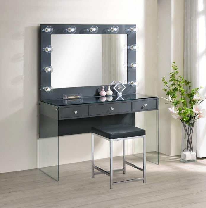 Afshan - 3-Drawer Vanity Set With Lighting - Gray High Gloss - JaxCo Furniture