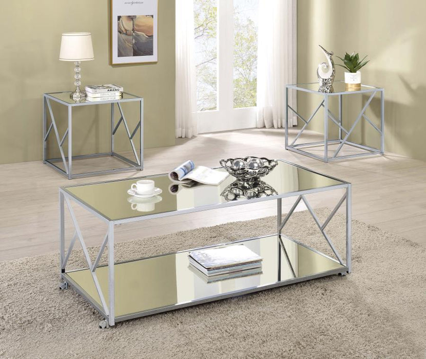 Provins - 3 Piece Occasional Table Set - Clear Mirror And Chrome - JaxCo Furniture