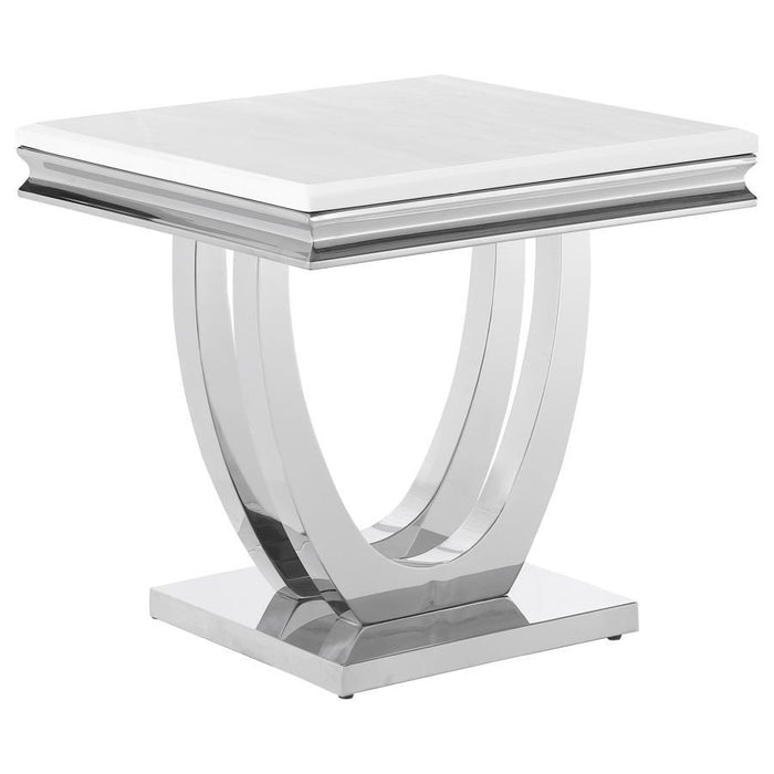 Kerwin - Square Stone Top End Table - White And Chrome - JaxCo Furniture