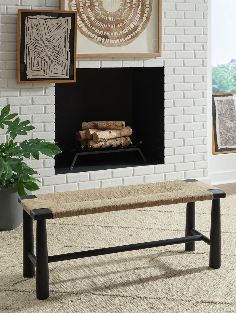 Acerman - Black / Natural - Accent Bench - JaxCo Furniture