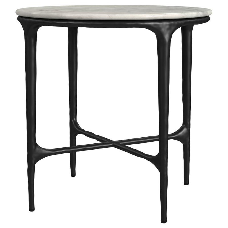 Hermas - Round Genuine Marble Top Metal End Side Table - White - JaxCo Furniture