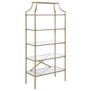 Serena - 5-Shelf Glass Bookshelf - Gold - JaxCo Furniture