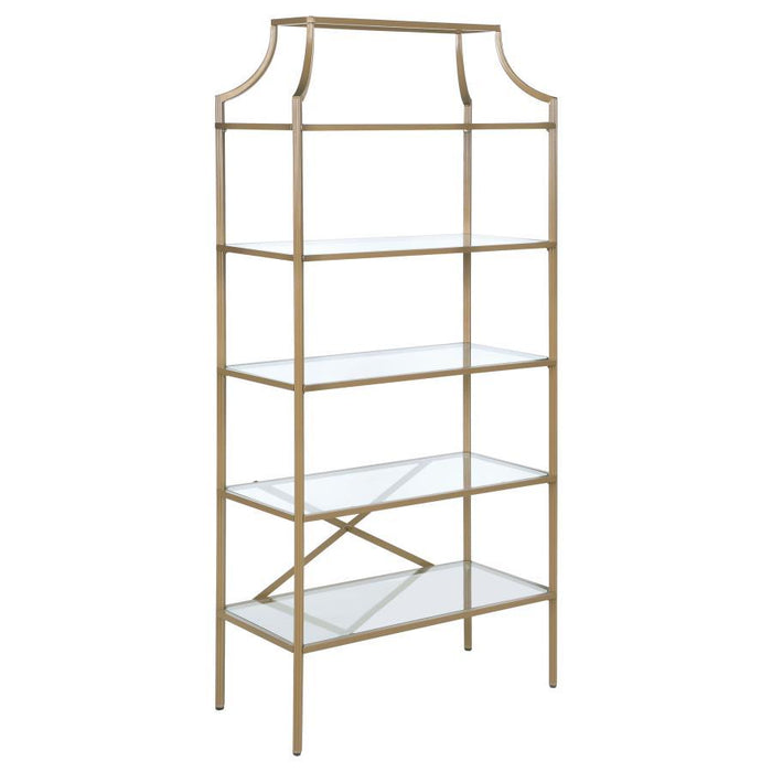 Serena - 5-Shelf Glass Bookshelf - Gold - JaxCo Furniture