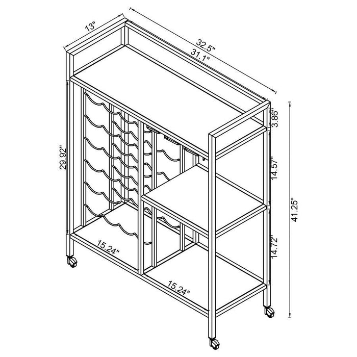 Derion - 3-Tier Rectangular Glass Shelf Metal Bar Cart - Chrome - JaxCo Furniture