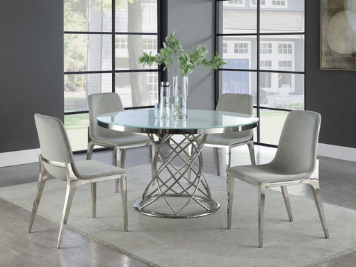 Irene - 5 Piece Round Glass Top Dining Set - White And Chrome - JaxCo Furniture