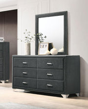 Melody - 6-Drawer Upholstered Dresser With Mirror - JaxCo Furniture