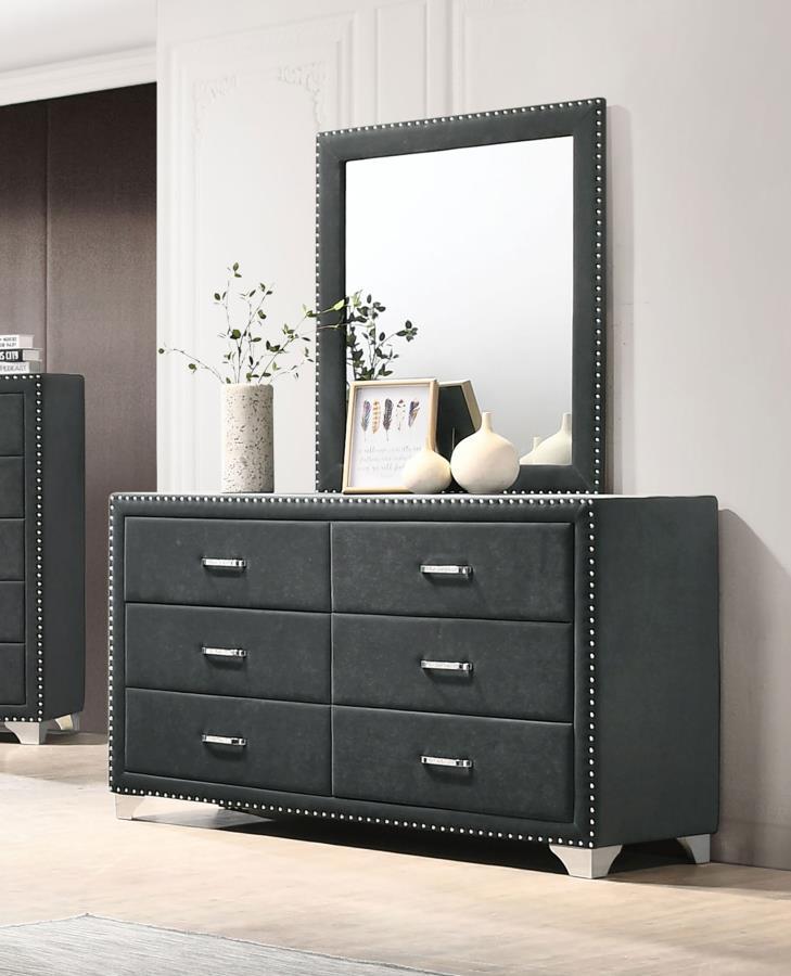 Melody - 6-Drawer Upholstered Dresser With Mirror - JaxCo Furniture