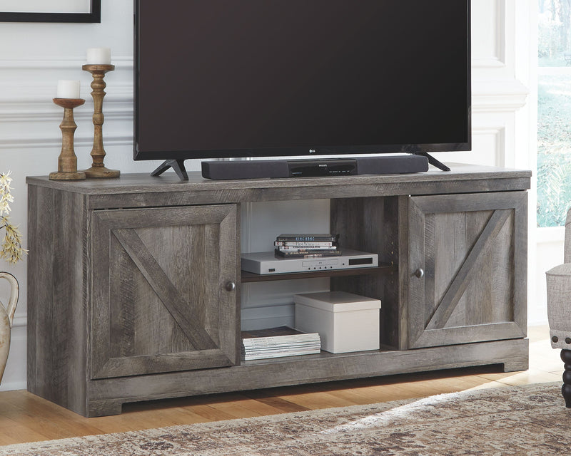 Wynnlow - Gray - 63" TV Stand With Glass/Stone Fireplace Insert - JaxCo Furniture