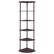 Bonwick - Wood 5-Shelf Corner Bookshelf - Cappuccino - JaxCo Furniture