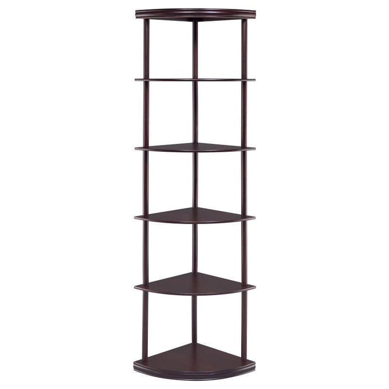 Bonwick - Wood 5-Shelf Corner Bookshelf - Cappuccino - JaxCo Furniture