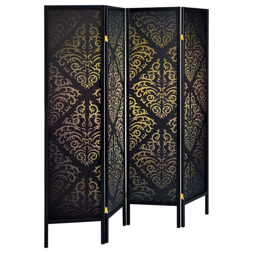 Haidera - 4-Panel Room Divider Folding Screen - Black Damask - JaxCo Furniture