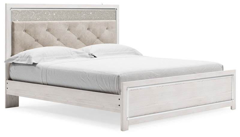 Altyra - White - King Panel Bed With Upholstered Headboard - JaxCo Furniture