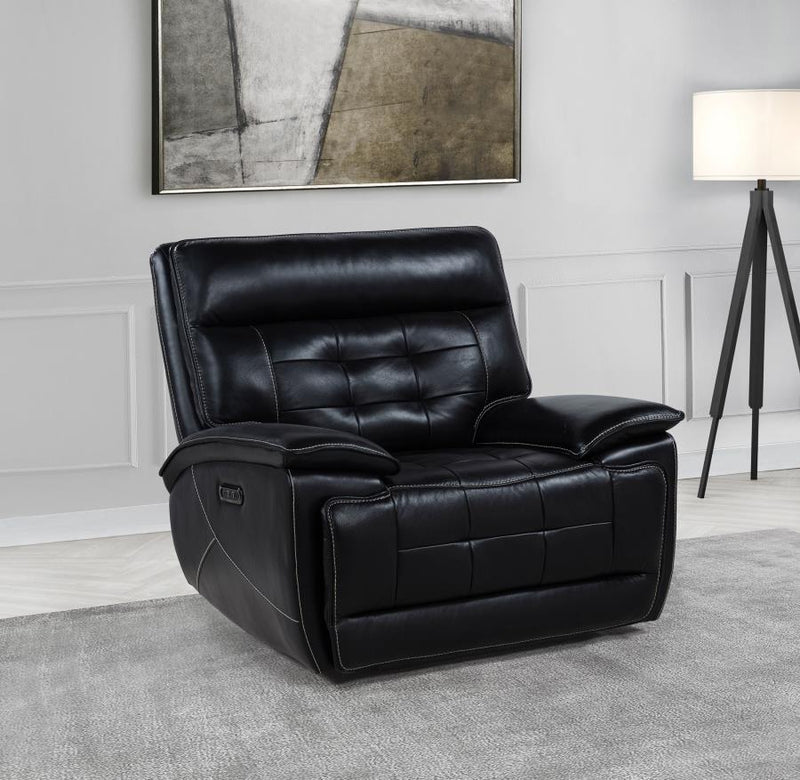 Hewitt - Leather Upholstered Dual Power Recliner Chair - Black - JaxCo Furniture