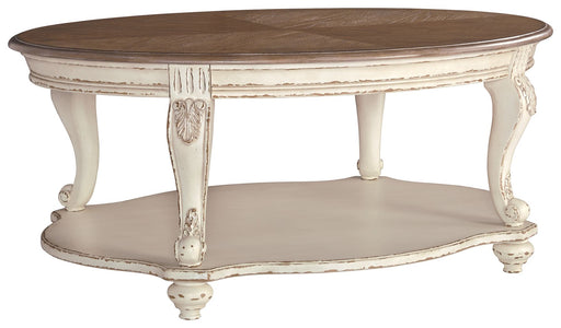 Realyn - White / Brown - Oval Cocktail Table - JaxCo Furniture