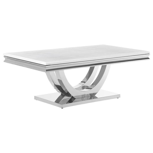 Kerwin - Rectangular Stone Top Coffee Table - White And Chrome - JaxCo Furniture