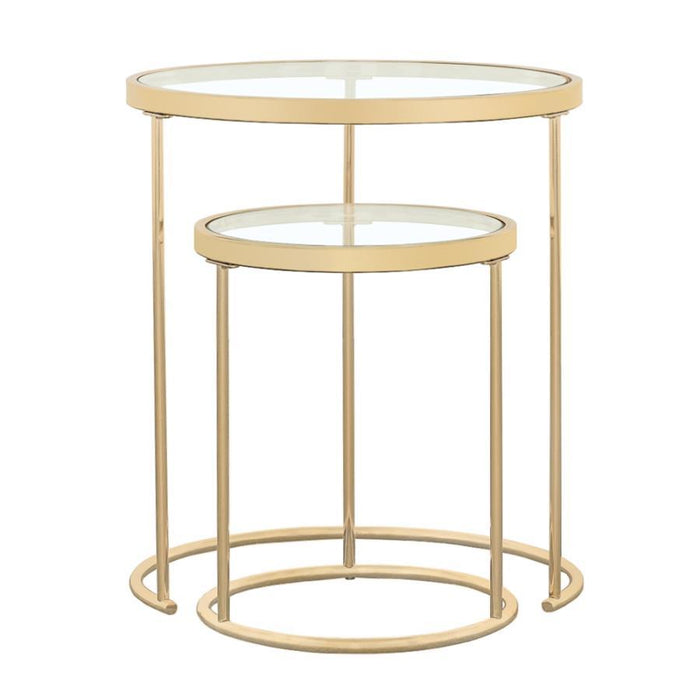 Maylin - 2 Piece Round Glass Top Nesting Table Set - Gold - JaxCo Furniture