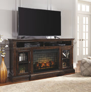 Roddinton - Dark Brown - 2 Pc. - 74" TV Stand with Electric Infrared Fireplace Insert - JaxCo Furniture