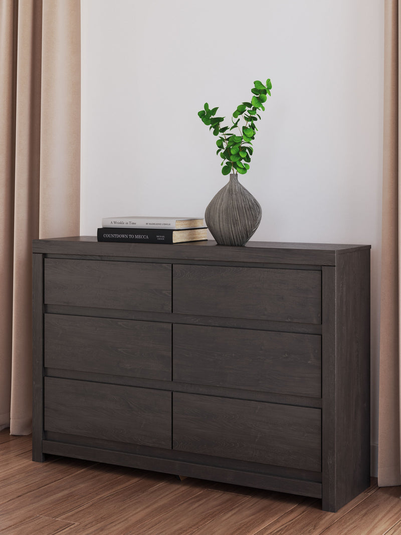 Fraluna - Charcoal - Six Drawer Dresser - JaxCo Furniture