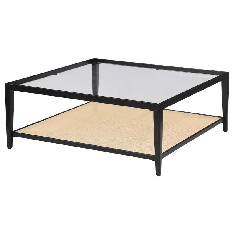Amherst - Glass Top Metal with Cane Shelf Table - JaxCo Furniture