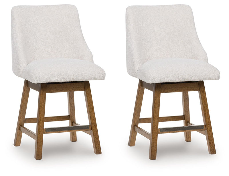 Cabalynn - Oatmeal / Light Brown - Upholstered Swivel Barstool (Set of 2) - JaxCo Furniture