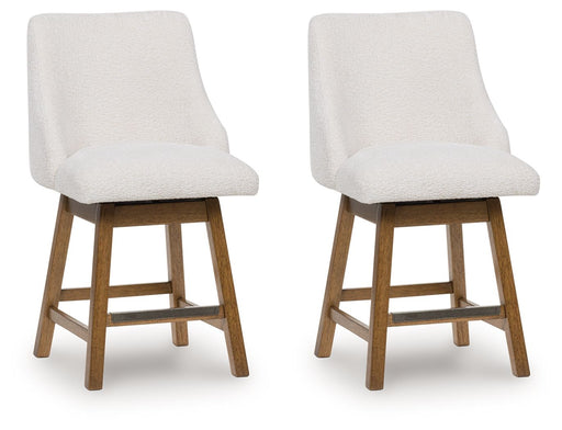 Cabalynn - Oatmeal / Light Brown - Upholstered Swivel Barstool (Set of 2) - JaxCo Furniture