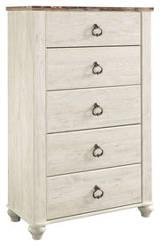 Willowton - Brown / Beige / White - Five Drawer Chest - JaxCo Furniture