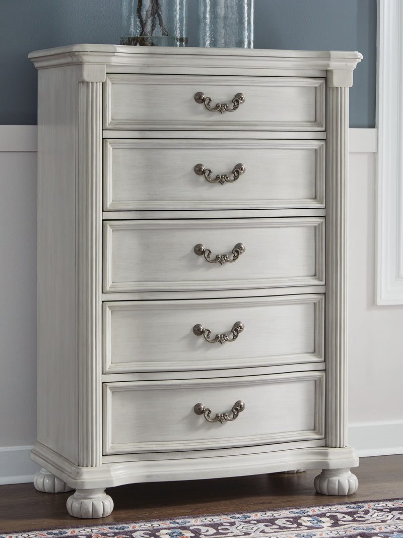 Montelaine - Antique White - Five Drawer Chest - JaxCo Furniture