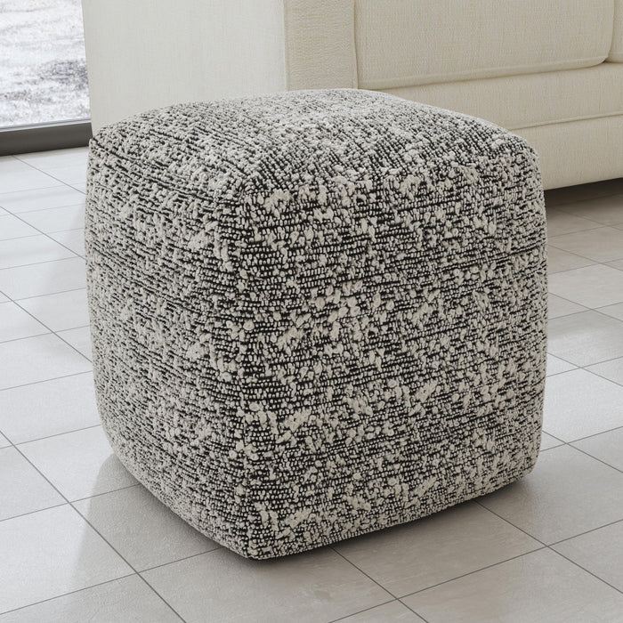 Nahara - Boucle Woven Square Pouf - Black - JaxCo Furniture