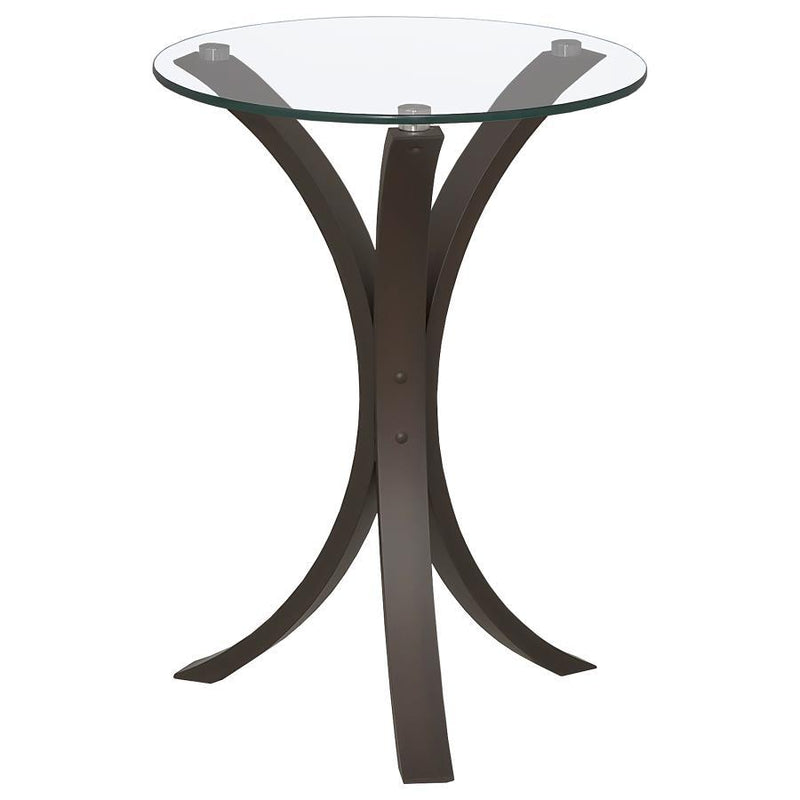 Edgar - Round Glass Top Accent Side Table - Cappuccino - JaxCo Furniture
