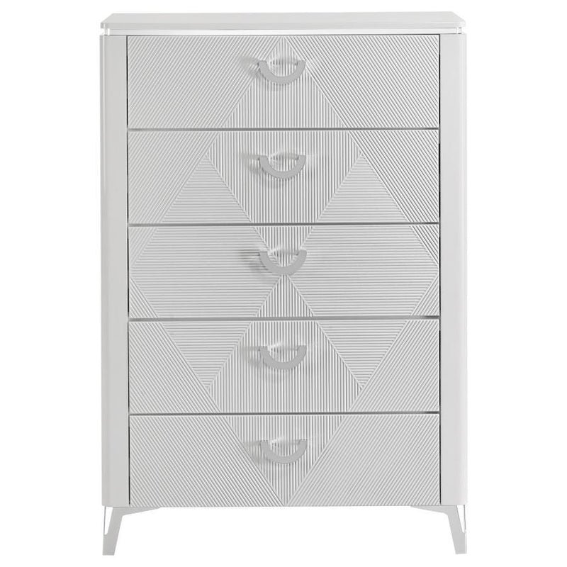 Cassia - 5-Drawer Bedroom Chest Of Drawers - White High Gloss - JaxCo Furniture