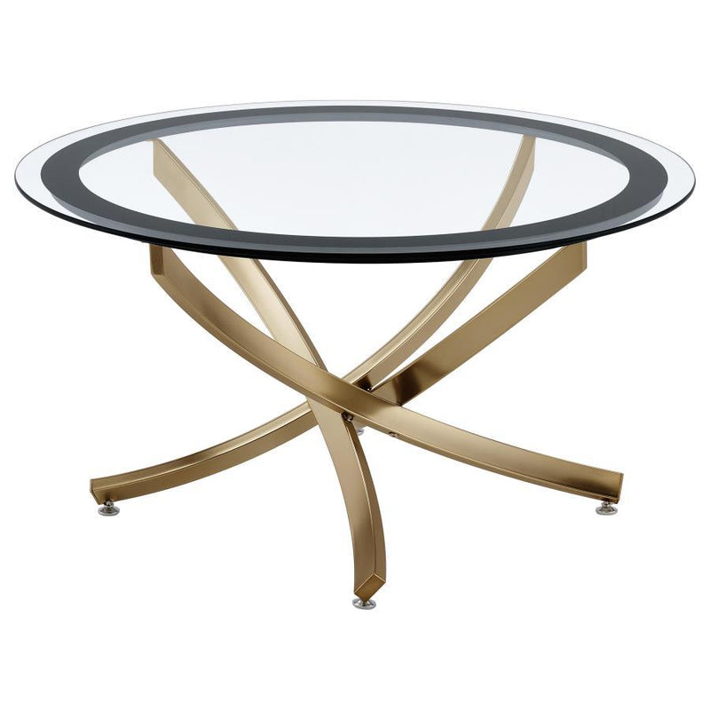 Brooke - Round Glass Top Coffee Table Metal Base - JaxCo Furniture