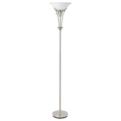 Archie - Frosted Torchiere Floor Lamp - Brushed Steel - JaxCo Furniture