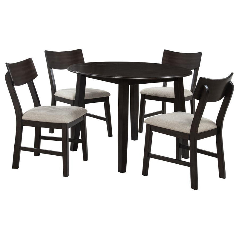 Catley - 5 Piece Round Drop Leaf Dining Table Set - Dark Coffee - JaxCo Furniture