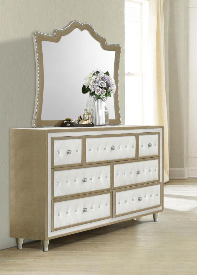 Antonella - 7-Drawer Upholstered Dresser With Mirror - JaxCo Furniture