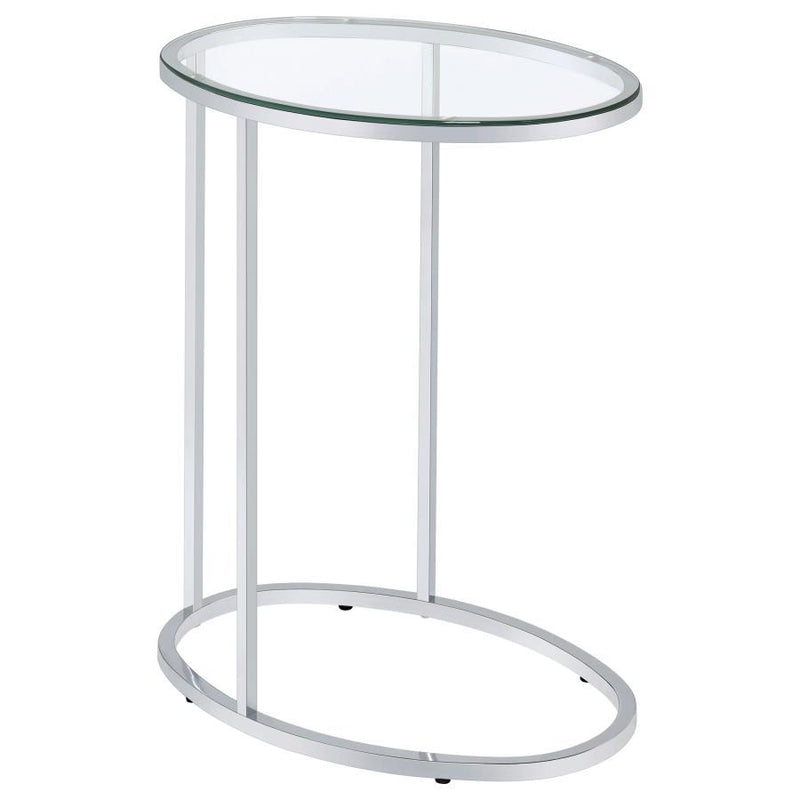 Kyle - Oval Glass Top C-Shaped Sofa Side Table - Chrome - JaxCo Furniture