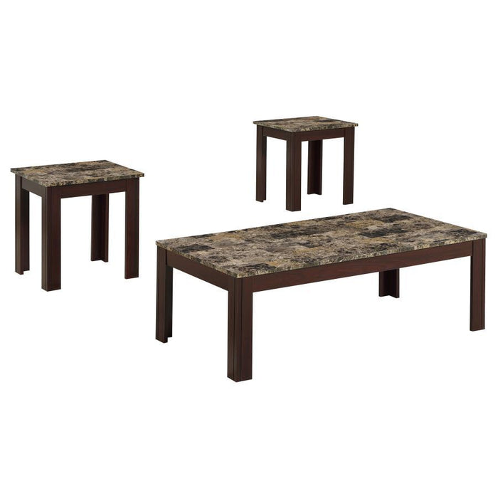 Rhodes - 3 Piece Faux Marble Top Coffee Table Set - Brown - JaxCo Furniture