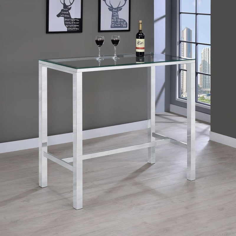 Tolbert - Rectangular Glass Top Pub Bar Table - Chrome - JaxCo Furniture