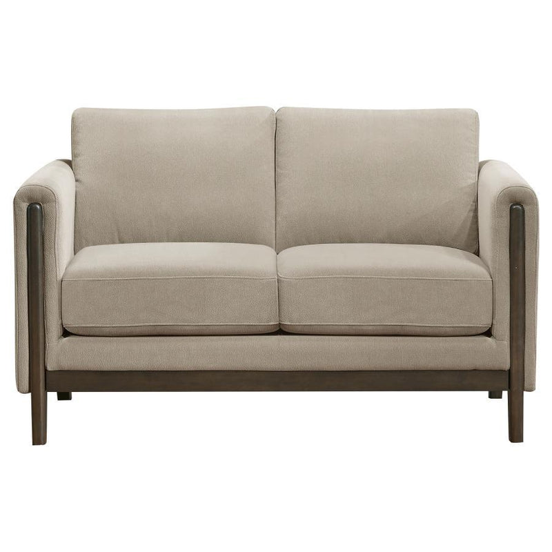Islington - Fabric Upholstered Panel Arm Loveseat - Taupe - JaxCo Furniture