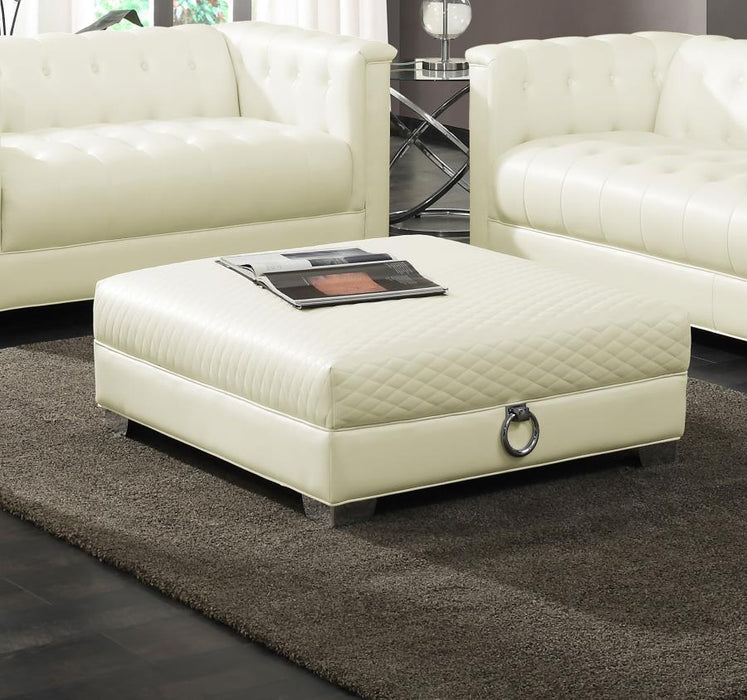 Chaviano - Square Upholstered Ottoman - Pearl White - JaxCo Furniture