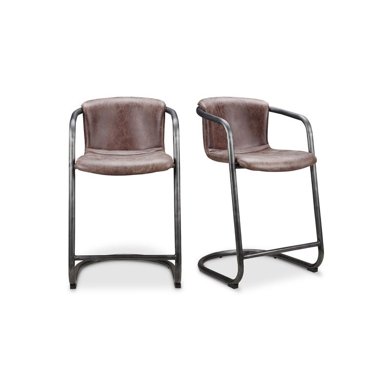 Freeman - Leather Counter Stool (Set of 2) - Grazed Brown - JaxCo Furniture