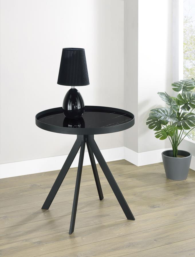 Briggs - Round Marble Printed Glass Top End Side Table - JaxCo Furniture