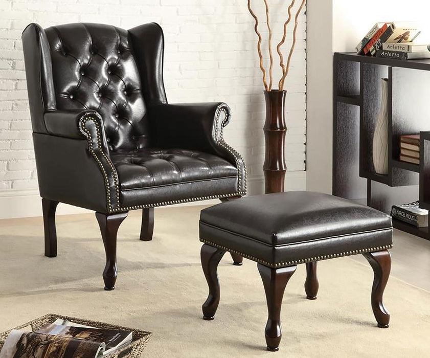 Roberts - Upholstered Wingback Chair And Ottoman Set - Black - JaxCo Furniture